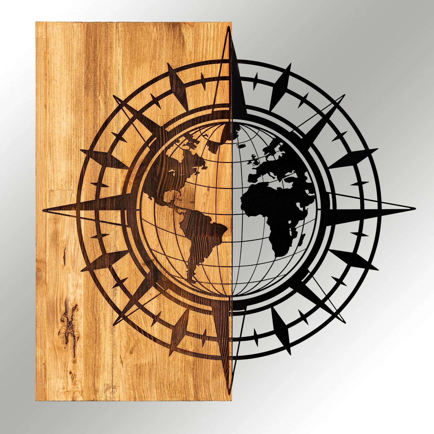 Aksesor dekorativ prej druri për mur, Wallity Esila, ngjyrë e zezë dhe arre, 57x58cm