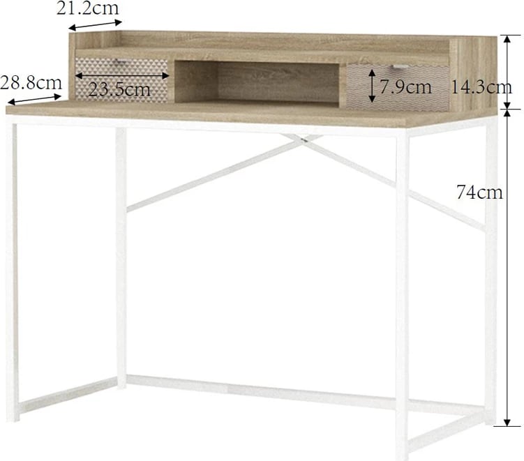 Tavolinë pune Nak me 2 sirtarë, sonoma me dizajn, 100x50x88.5