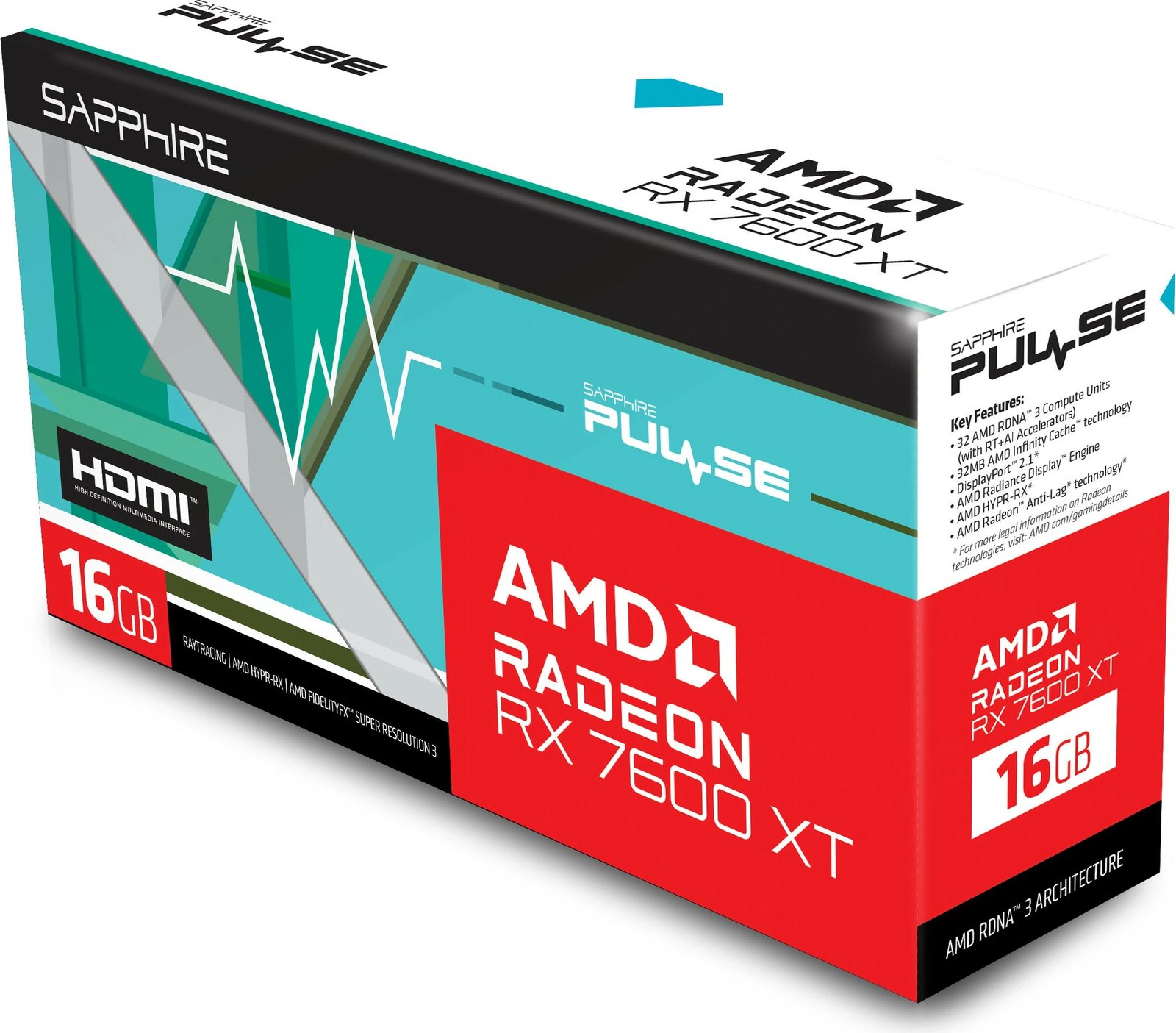 Kartelë grafike Sapphire PULSE Radeon RX 7600 XT, 16 GB, GDDR6, PCI Express x8 4.0, ngjyrë e zezë