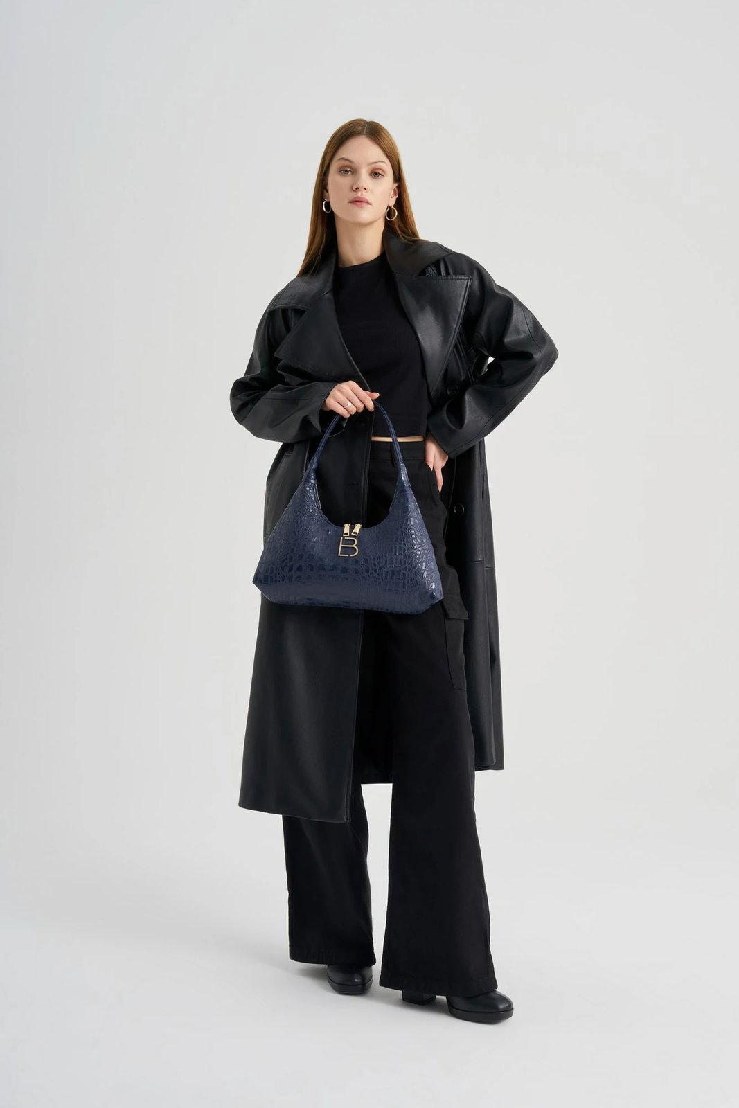 Çantë shpatullës Lucky Bees, croco ngjyrë kaltër e errët, 505