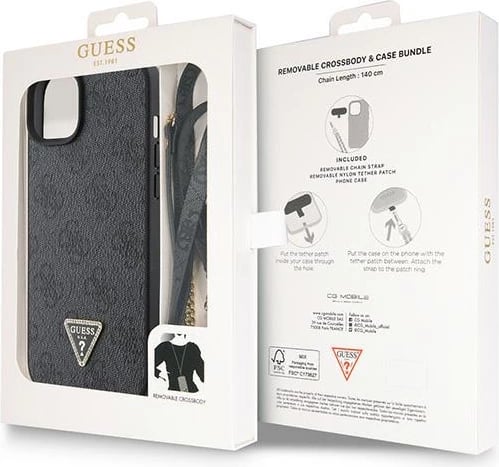 Mbështjellës Guess GUHCP15MP4TDSCPK për iPhone 15 Plus 6.7", Crossbody 4G Metal Logo, i zi