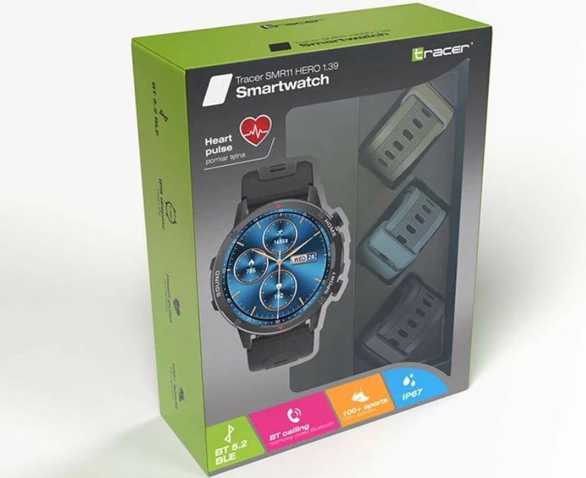 Smartwatch Tracer SMR11 HERO 1.39", 300 mAh, IP67, 3 rripa, E zezë