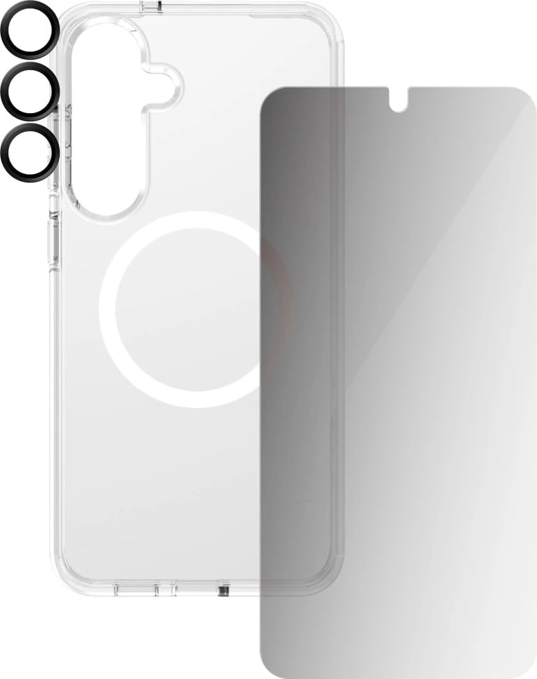 Mbështjellës PanzerGlass CARE 3in1 me xham privatësie dhe mbrojtës lente për Samsung Galaxy S25+, Transparent