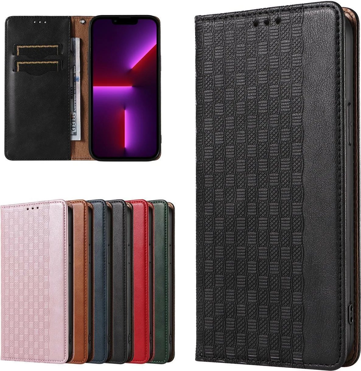 Mbështjellës Hurtel Magnet Strap Case për iPhone 13 Pro Max, me portofol dhe litar dore, e zezë