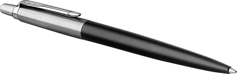 Stilolaps Parker Jotter, çelik inox, klip, i rimbushshëm, ngjyrë e zezë/krom, shkruan blu