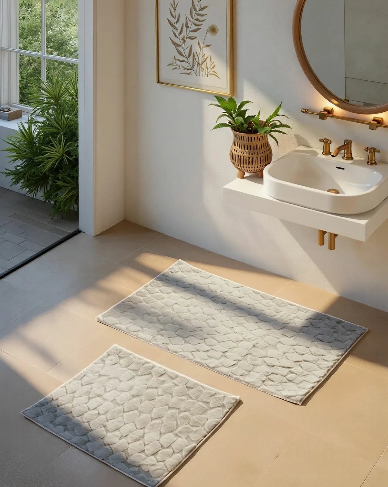 Set dy pjesësh tapeta për banjo, ngjyrë gri-taupe, Mijolnir, Rabbit