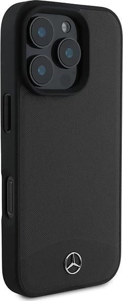Mbështjellës Mercedes për iPhone 16 Pro Max, lëkurë teksturë dhe e lëmuar, MagSafe, zi