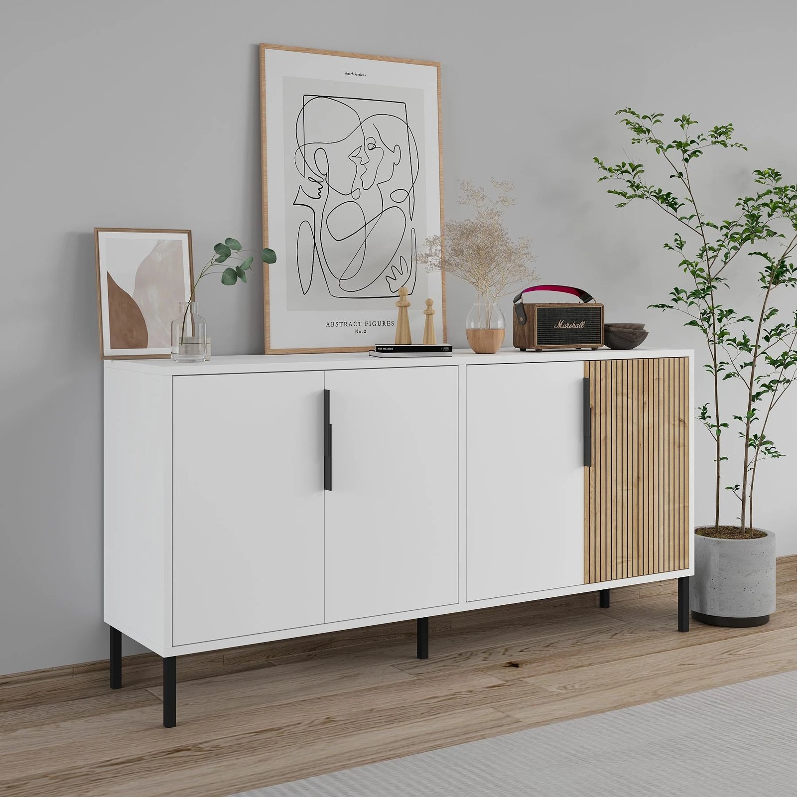 Konsol Skye Decor, Callia, e bardhë dhe lisi safir