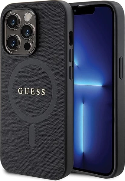 Mbështjellës Guess GUHMP14XPSAHMCK për iPhone 14 Pro Max 6.7", Saffiano MagSafe, zi