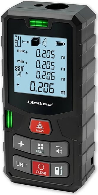 Matës distancash me lazer Qoltec 50687, LCD i ndriçuar, 120m, i zi/kuq