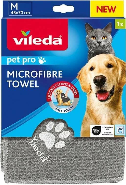 Peshqir mikrofibre për kafshë, Vileda, Pet Pro M 172650, 45 x 70 cm, 1x, gri
