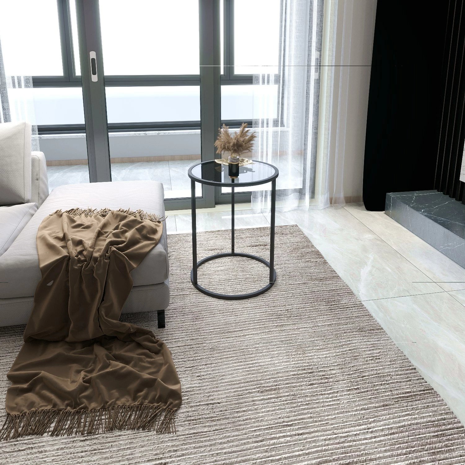 Tavolinë anësore Hanah Home, Alya Tekli, e zezë, xham