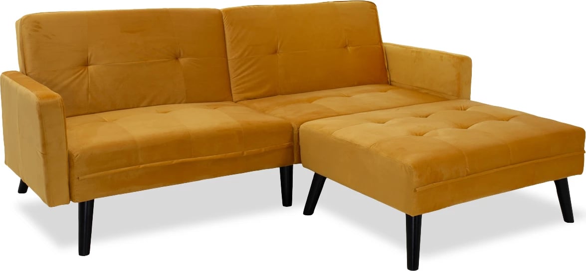 Divan - krevat Dream me stol kadife ngjyrë e verdhë 209x157x80cm