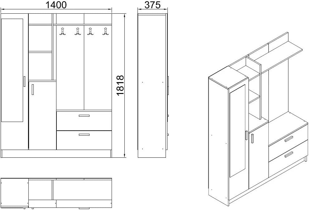 Stendë korridori Skye Decor, Dd5-Aa, ngjyrë pishë Atlantiku dhe antracit