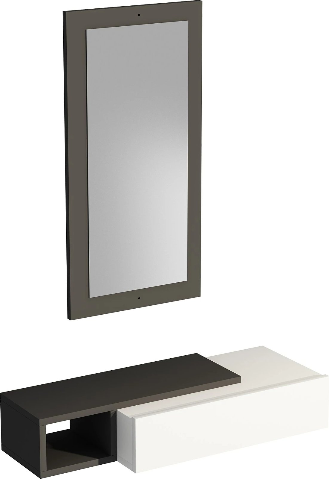 Komodë anësore Skye Decor, ngjyrë antracit dhe e bardhë, me pasqyrë