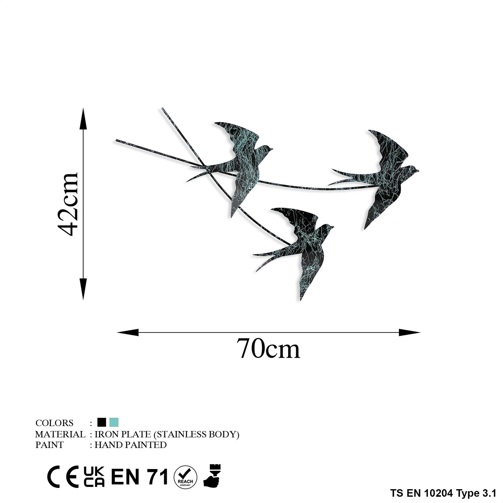 Aksesor dekorativ metalik për mur, Wallity, Wallow 3, shumëngjyrësh, 42x70cm