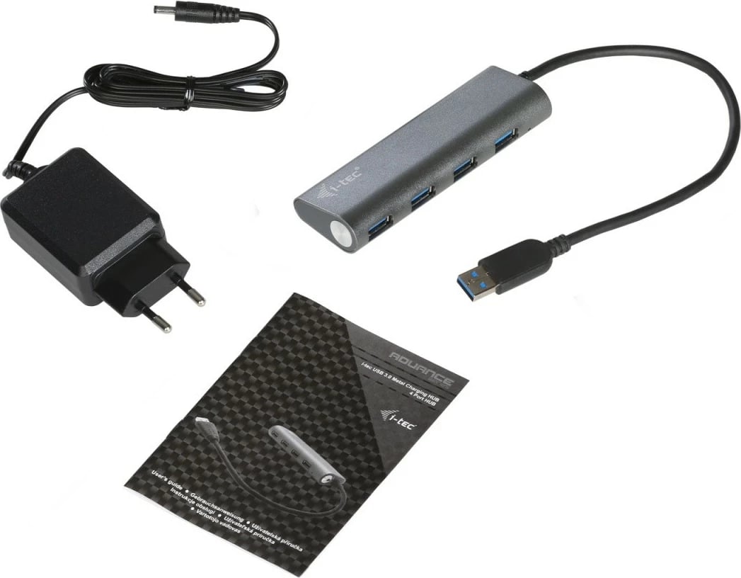 Kasë USB HUB i-tec U3HUB448, 4 porta USB 3.0, Metal, me karikim, Zezë/Gri