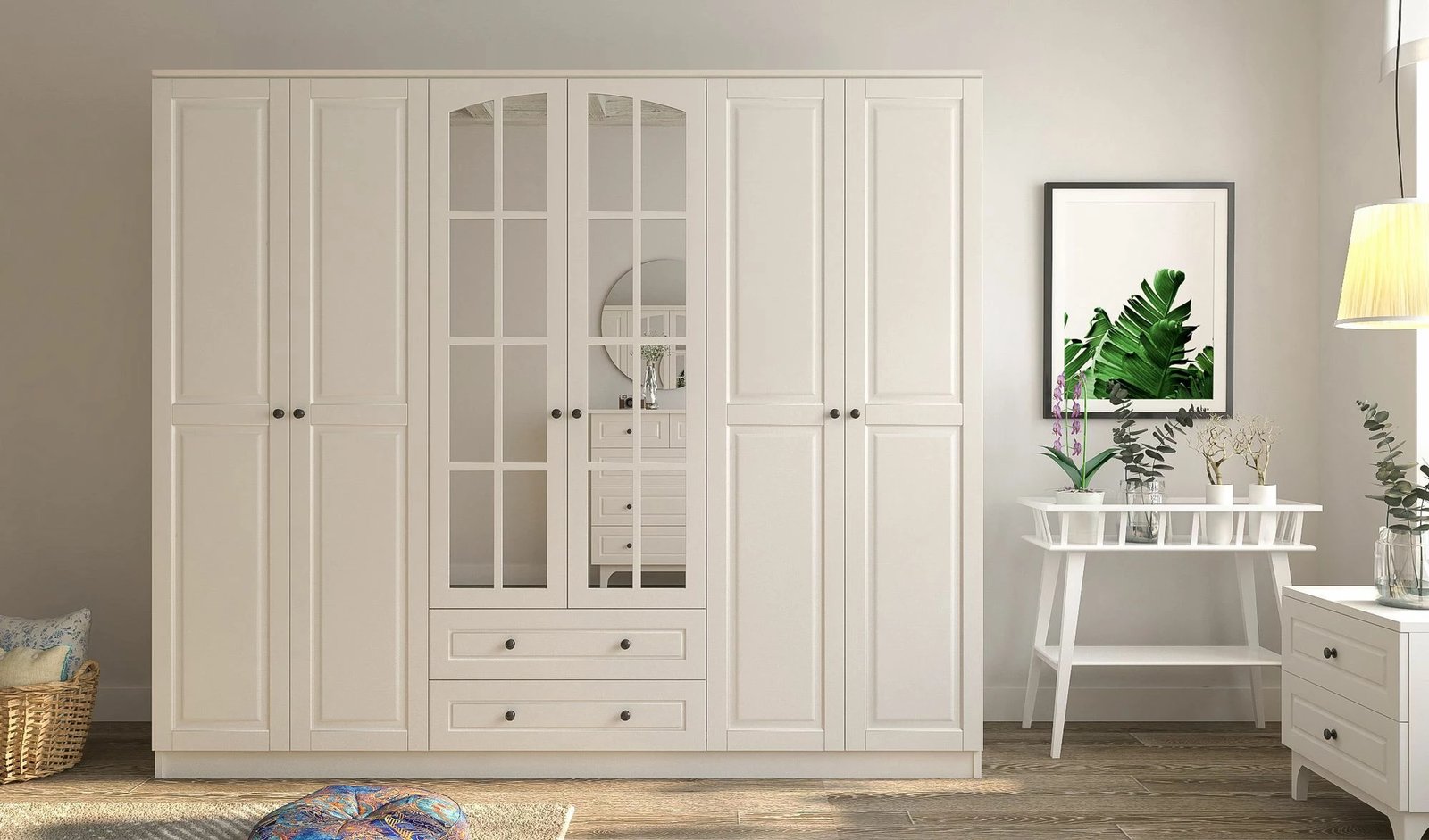 Dollap Skye Decor, ngjyrë e bardhë mat, RB-019, 210x210x52cm