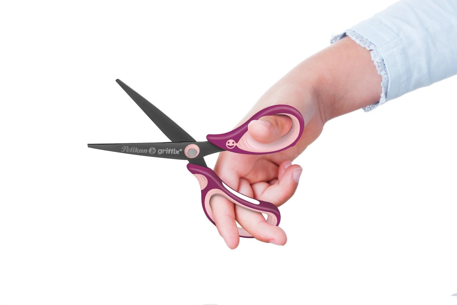 Gërshërë fëmijësh Pelikan Griffix, metal, dorezë ergonomike, rozë