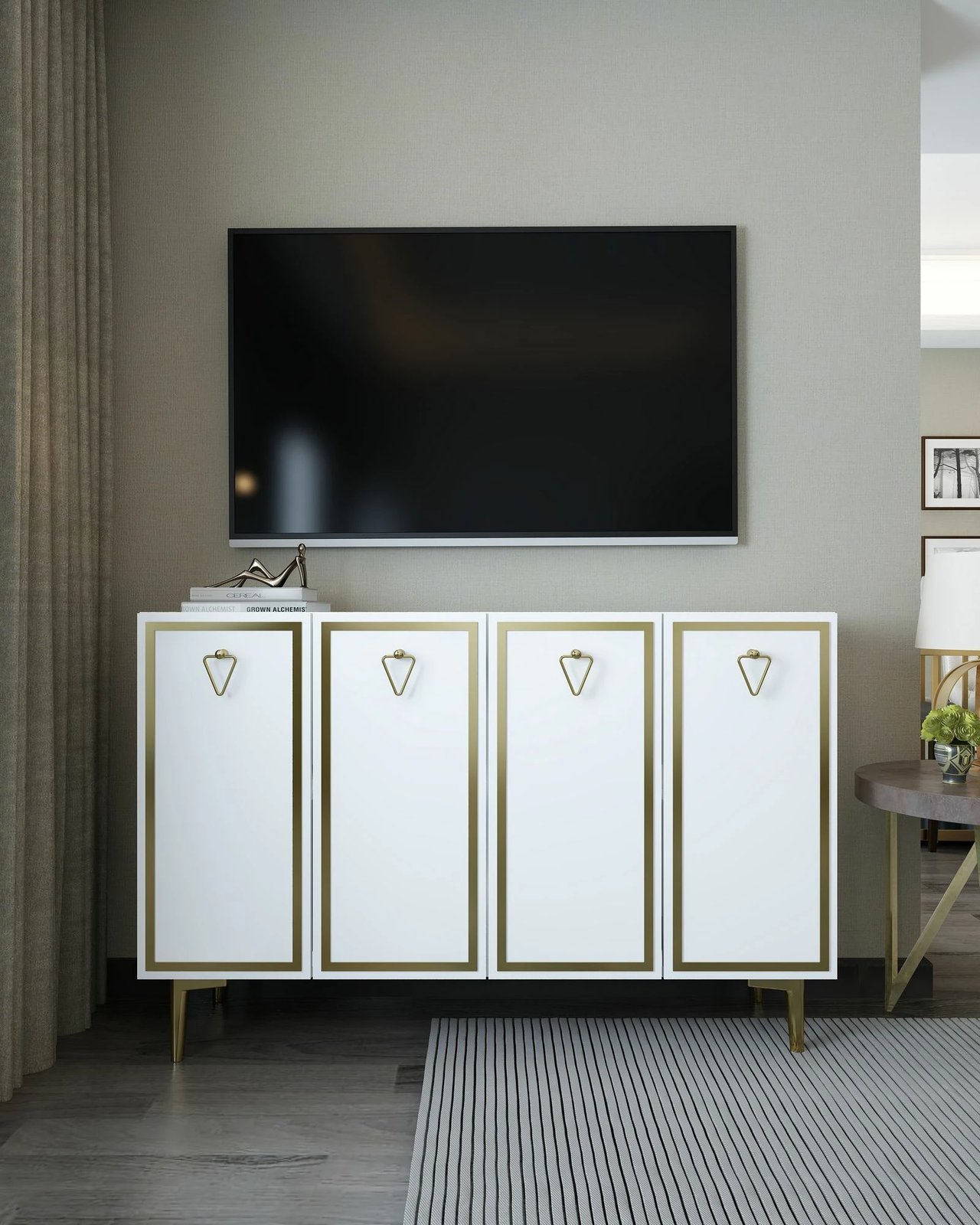 Konsolë Skye Decor, e bardhë dhe ari, 8160KM-1