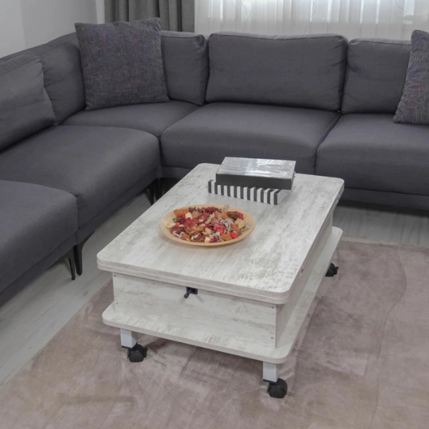 Tavolinë kafeje Skye Decor, Nino, ngjyrë e bardhë antike