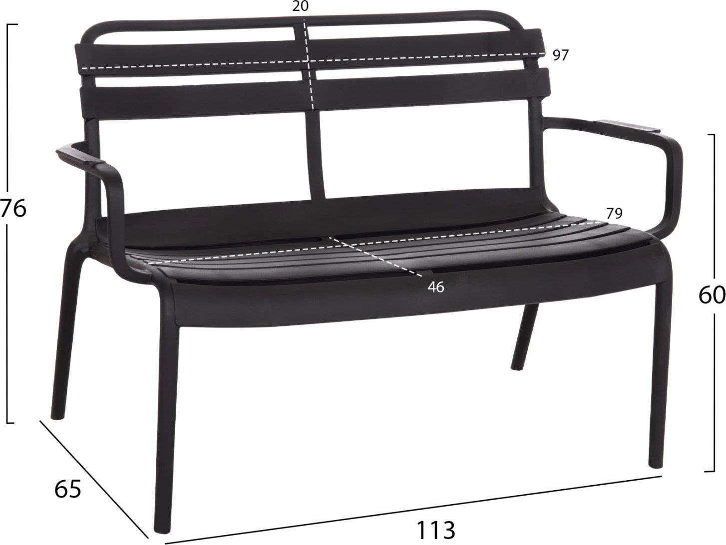 Stol dy vendësh polipropileni, i zi, KORVER FH6332.02, 113x65x76cm