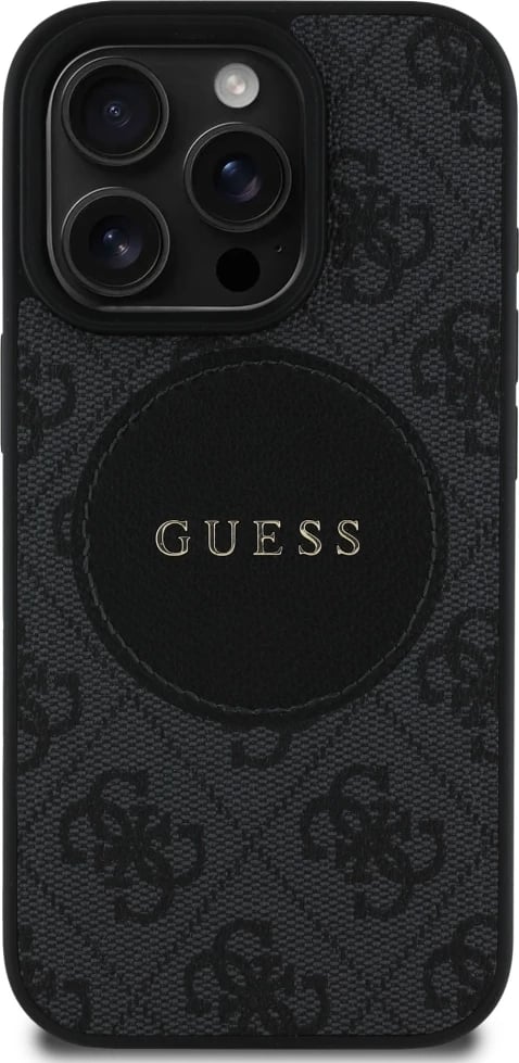 Mbështjellës Guess 4G Circle Classic Logo MagSafe për iPhone 16 Pro Max, zi