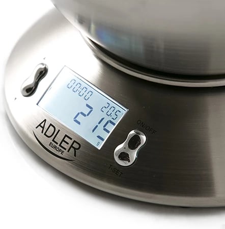 Peshore kuzhine Adler AD 3134 5 kg 1 g tas inox 2 L ekran LCD timer 100 min termometër argjend