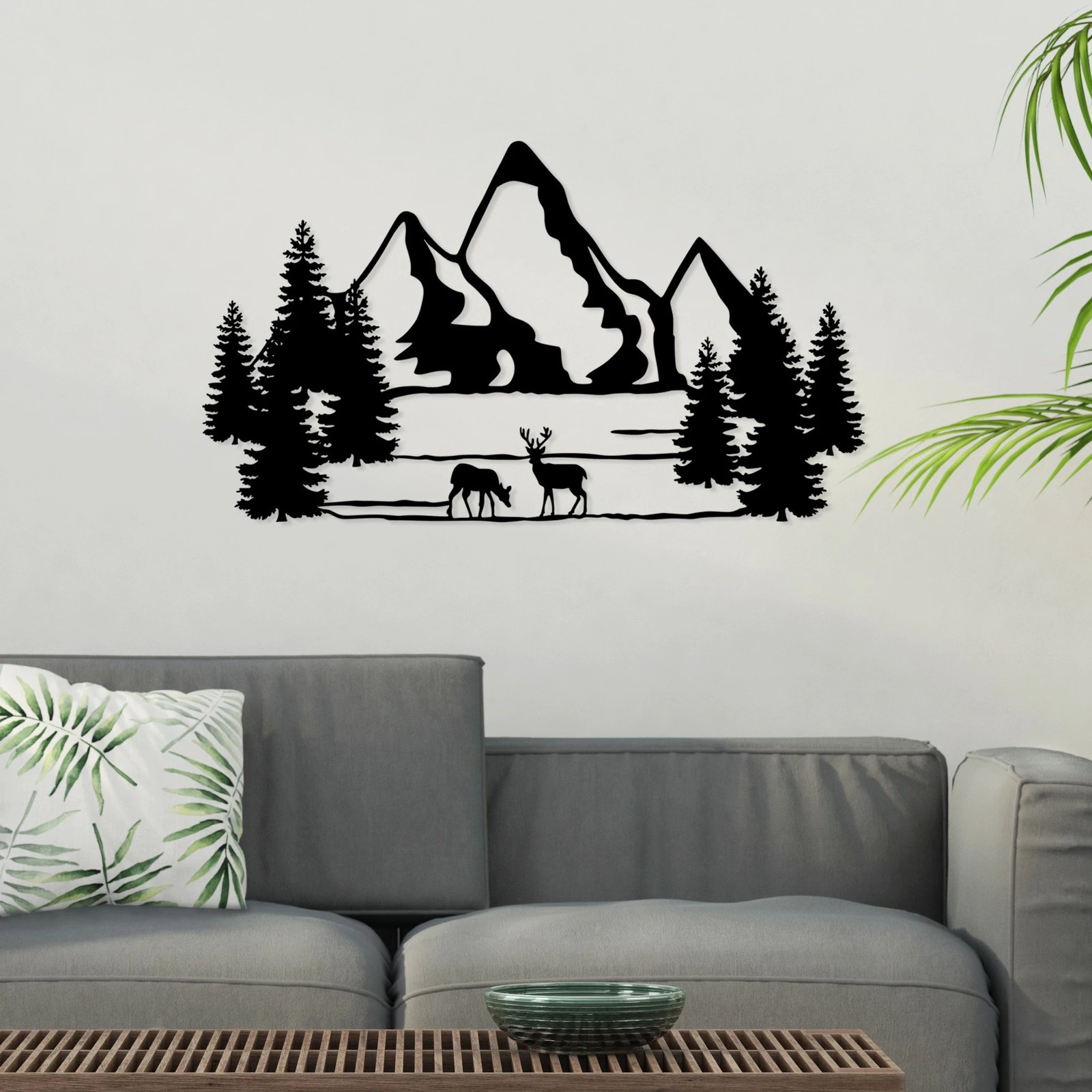 Aksesor dekorativ muri prej metali, peizazh, Landscape 5, ngjyrë e zezë, 40x70cm