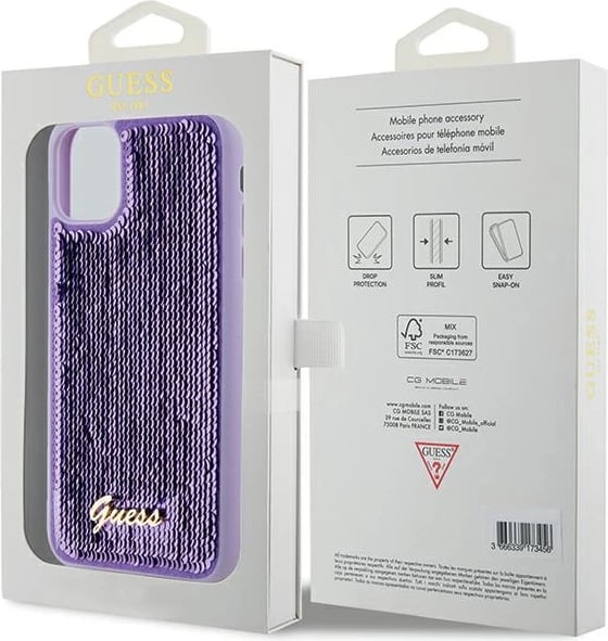 Mbështjellës Guess Sequin Script Metal për iPhone 11/XR, vjollcë Mbështjellës Guess Sequin Script Metal për iPhone 11/XR, vjollcë