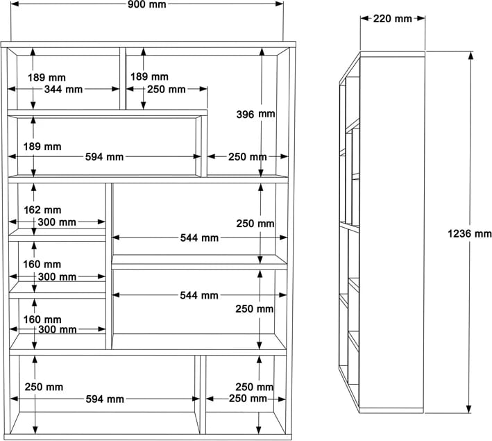 Raft librash Decora, ngjyrë natyrale-bardhë, 90x22x123.6cm