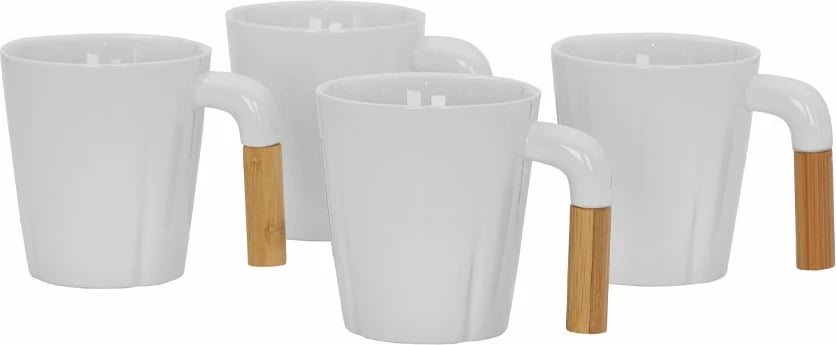 Set 4 gota Nordic, porcelan i bardhë, dorezë bambuje, 23x23x9cm