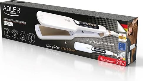 Hekur për drejtim flokësh Adler AD 2325, 7 nivele temperature, E bardhë