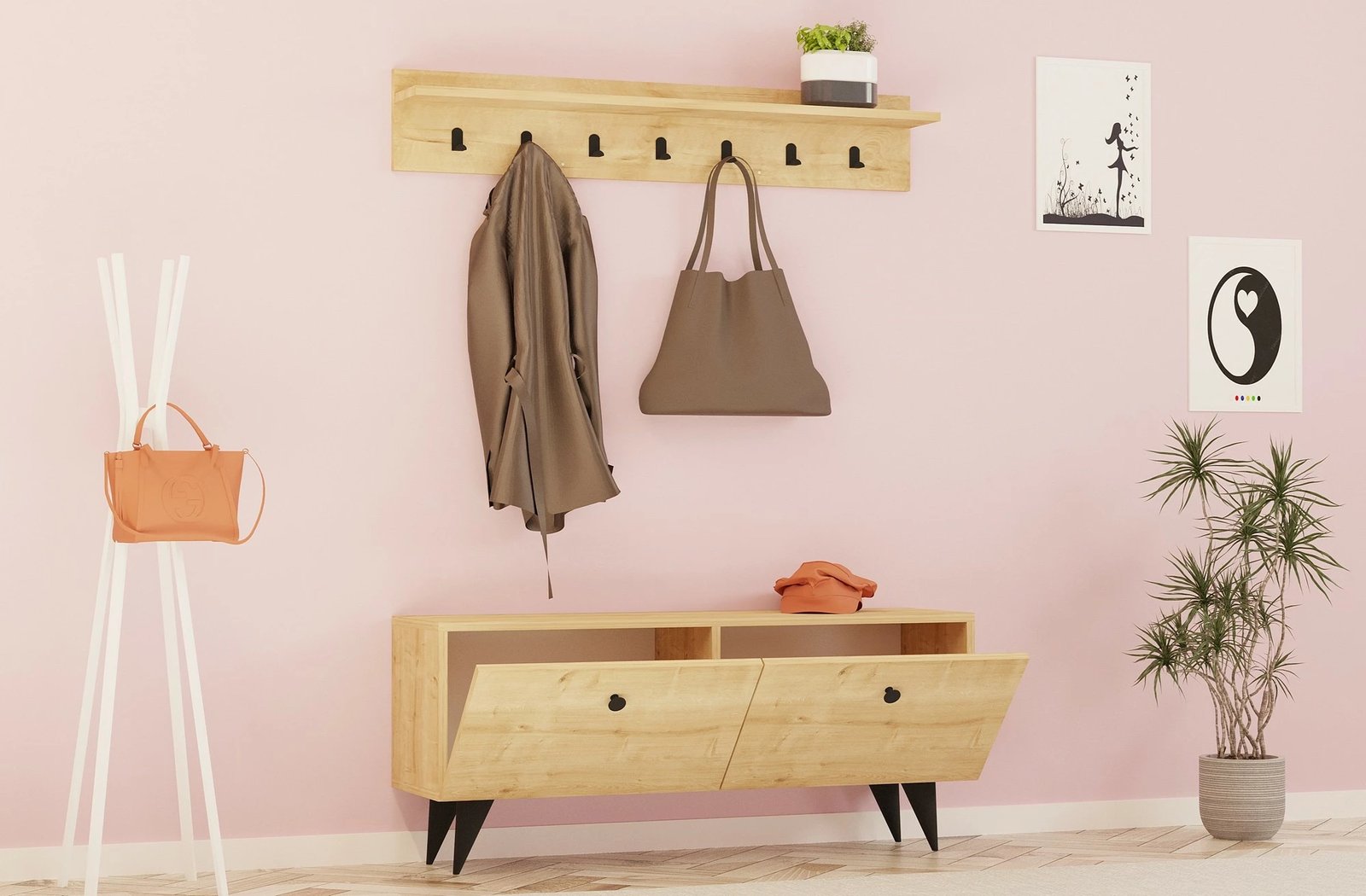 Stendë korridori Rupa, ngjyrë lisi, Hanah Home