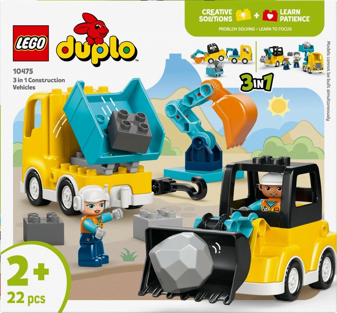 Set blloqe LEGO DUPLO 10475 Construction Machines 3 në 1, 22 pjesë, 2+ vjeç, i vogël