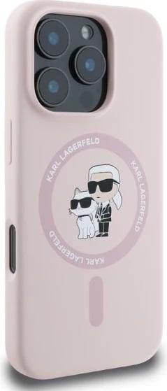 Mbështjellës Karl Lagerfeld Silicone Karl&Choupette Heads Ring MagSafe për iPhone 16 Pro, Rozë