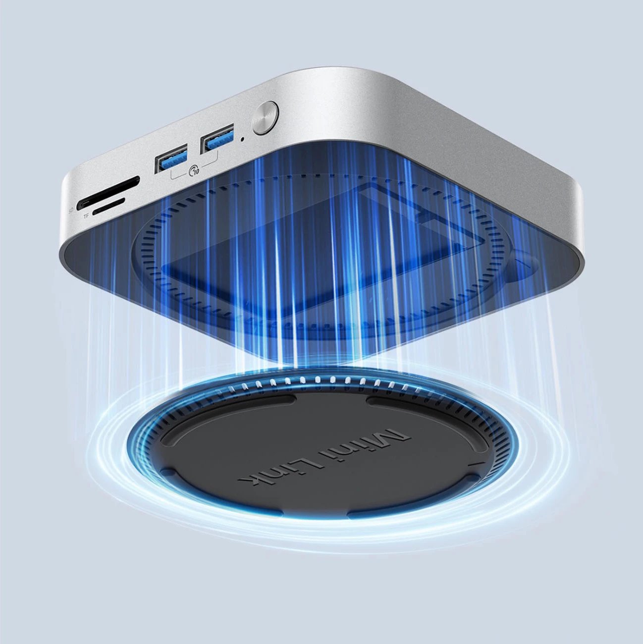 Docking station, Orico MiniLink, 9-në-1 me bay M.2 SSD NVMe, USB-C, për Mac mini/PC, argjendtë