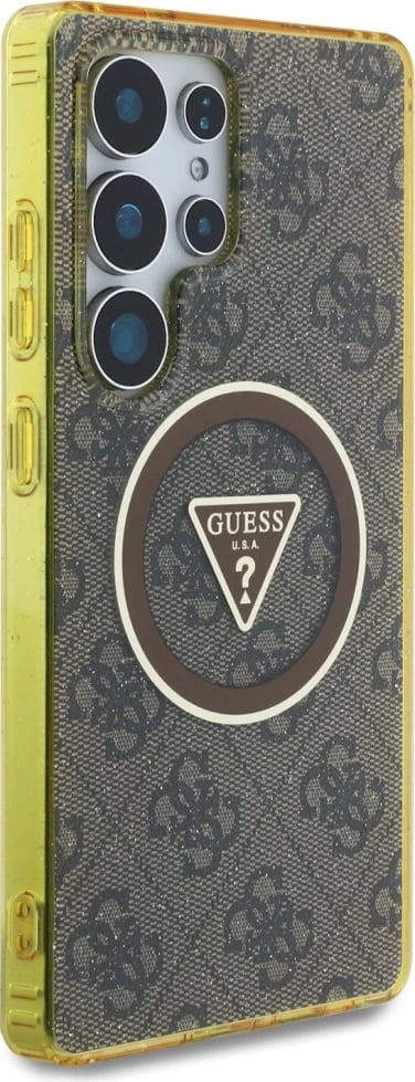 Mbështjellës Guess 4G Glitter Triangle Buttons MagSafe për Samsung Galaxy S25 Ultra, Kafe Mbështjellës Guess 4G Glitter Triangle Buttons MagSafe për Samsung Galaxy S25 Ultra, Kafe