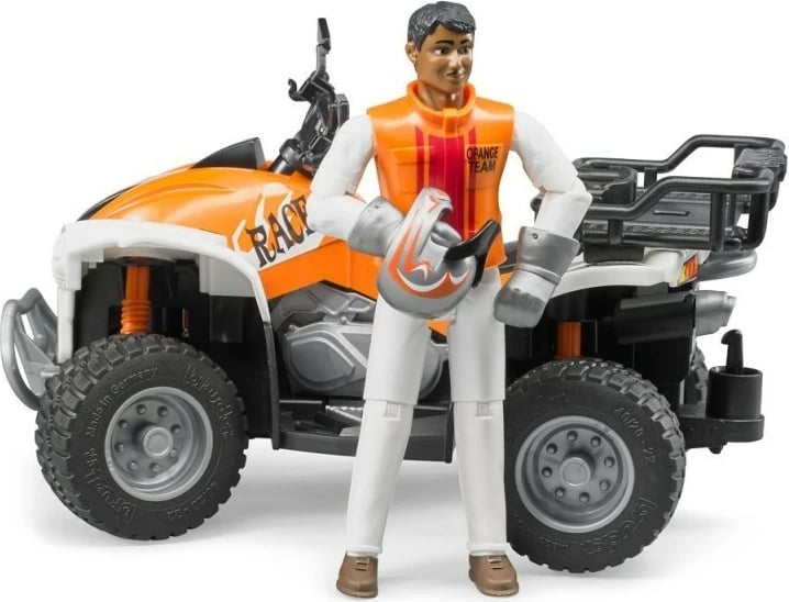Lodër quad me figurë shoferi, Bruder BR-63000, shkallë 1:16, plastikë, portokalli e bardhë