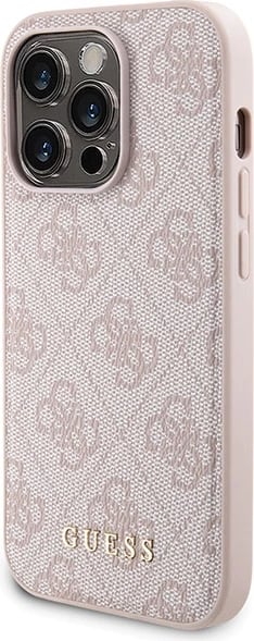 Mbështjellës Guess 4G Metal Logo me powerbank MagSafe 5000mAh për iPhone 14 Pro, Rozë, Set