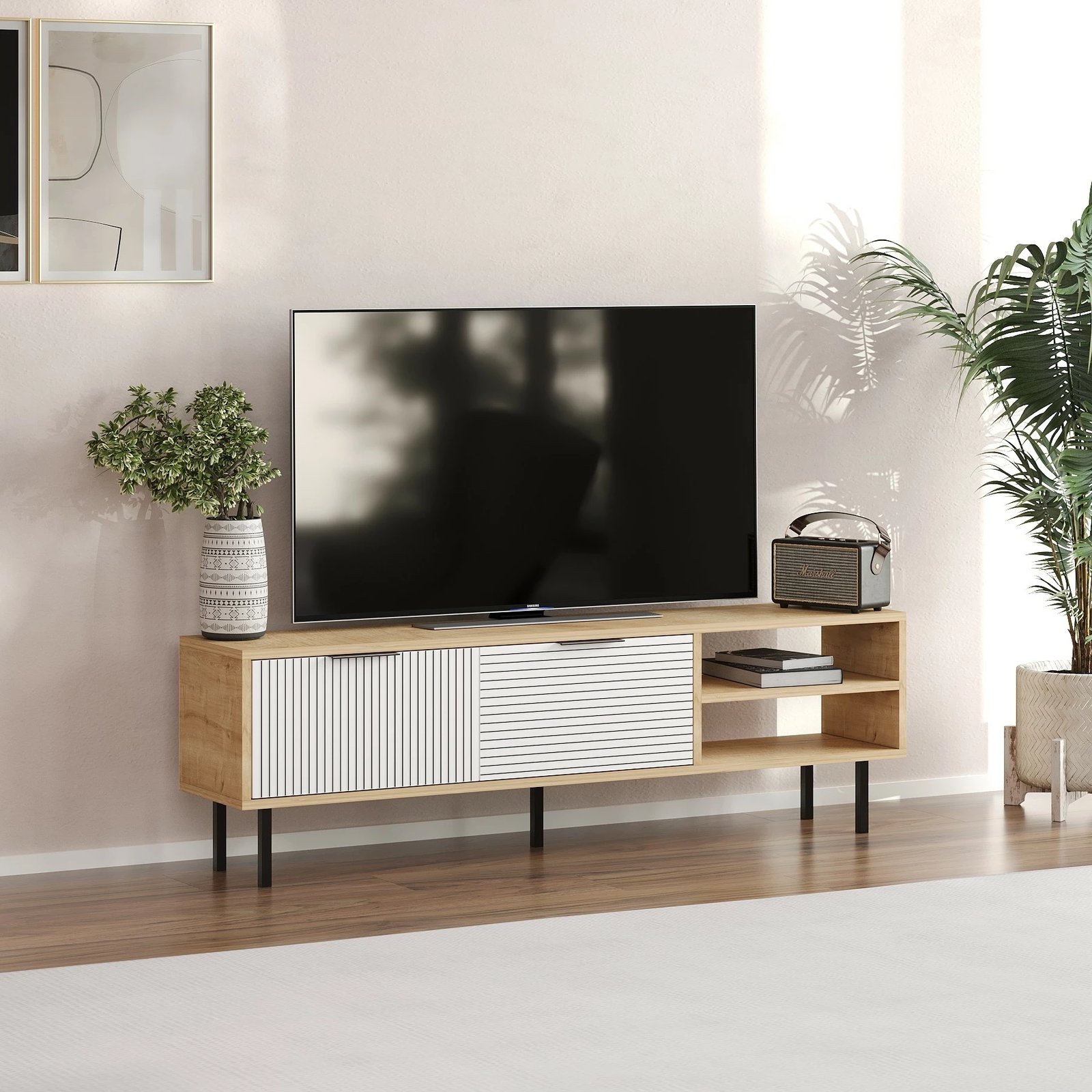 Komodë TV Skye Decor, ngjyrë lis safir, e bardhë