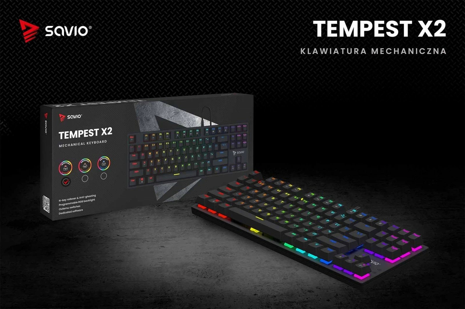 Tastierë mekanike Savio Tempest X2, Outemu Red, RGB, me kabllo, e zezë Tastierë mekanike Savio Tempest X2, Outemu Red, RGB, me kabllo, e zezë