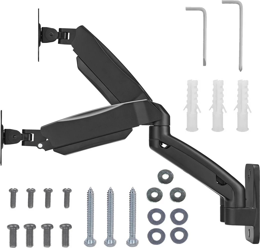 Mbajtës muri për dy monitorë Maclean MC-988, 17-32 inç, sustë mekanike, i zi