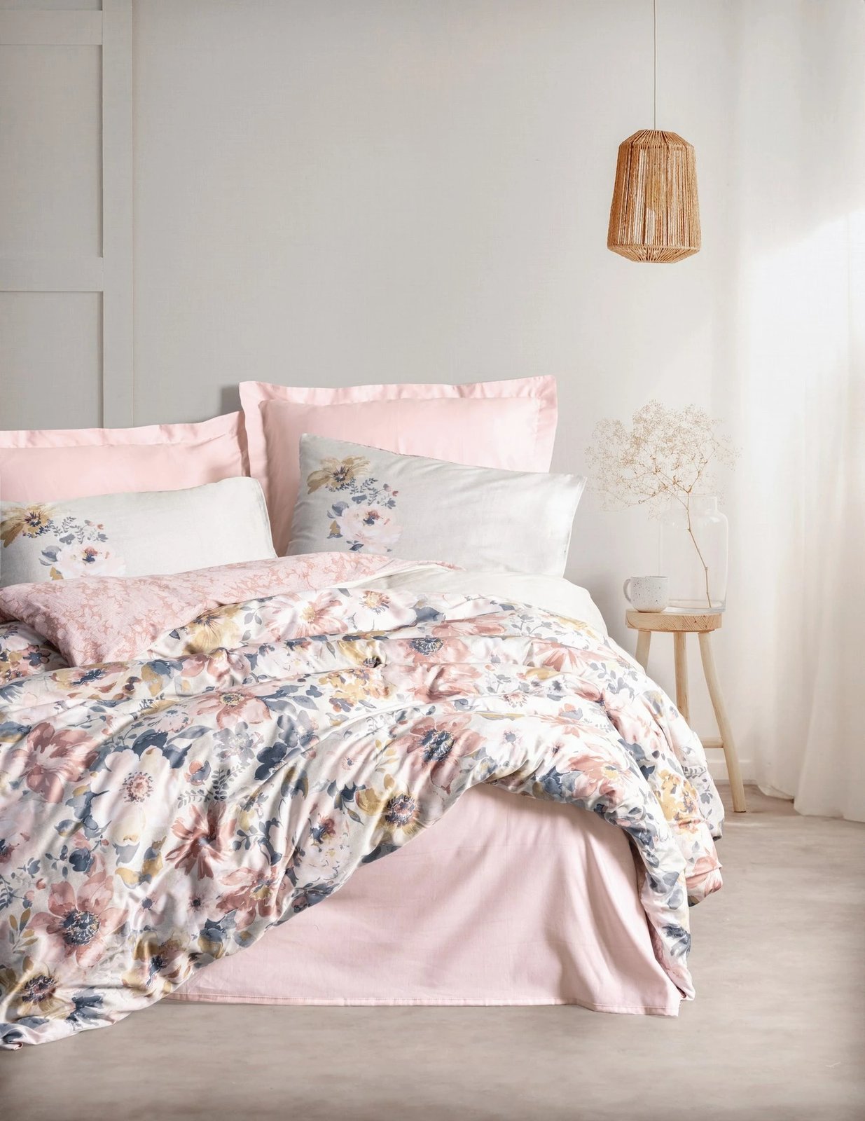 Set mbulesë për jorgan dopio, satin, Dalya, ngjyrë pluhur