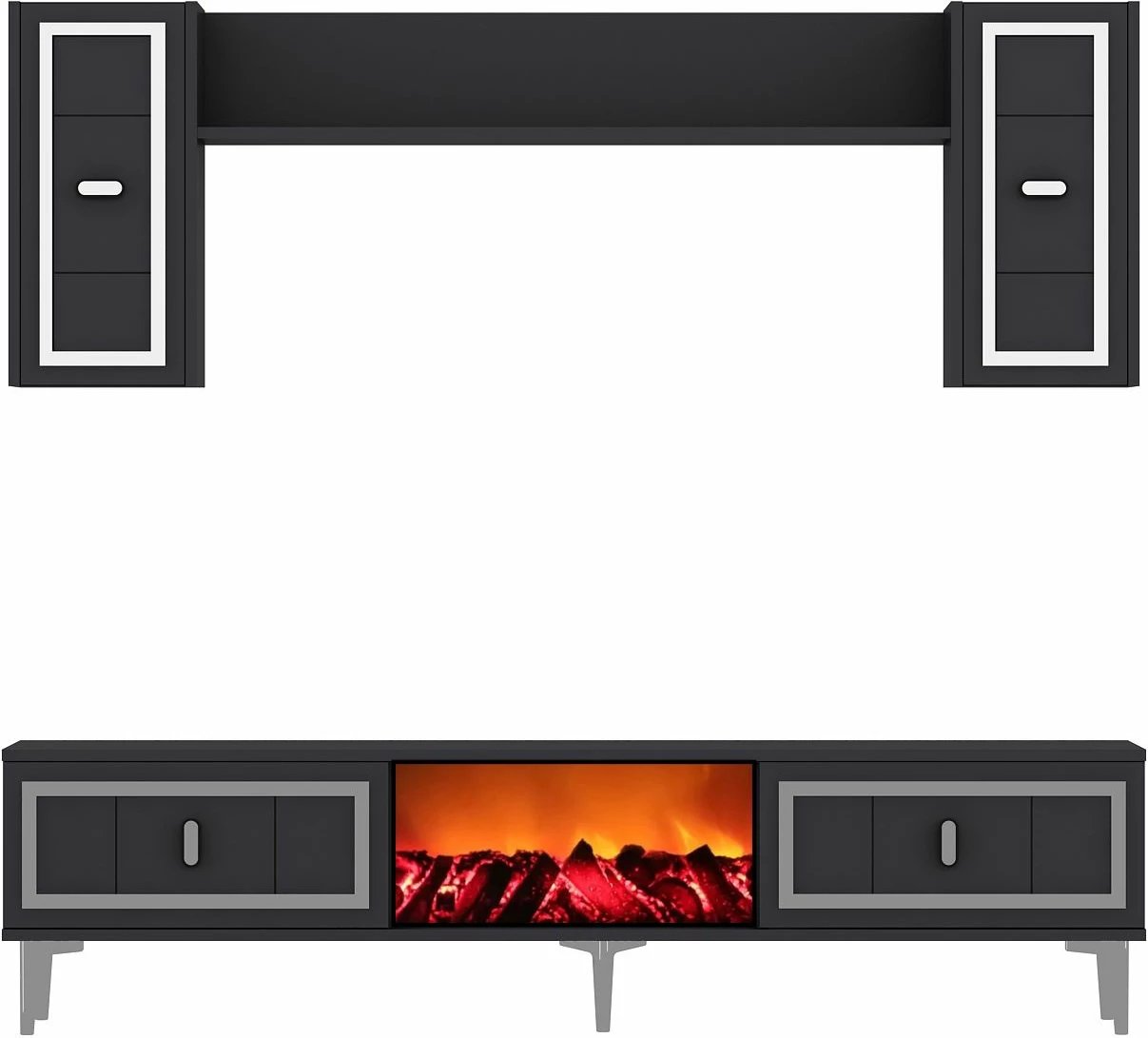 Komodë TV Skye Decor, me oxhak Orion, anthracite dhe argjend