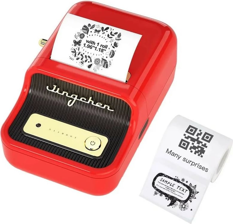 Printer etiketash termik portativ, Niimbot B21S, gjerësi printimi deri 50 mm, Bluetooth USB-C, bateri 1200 mAh, e kuqe, set me 1 rrotull