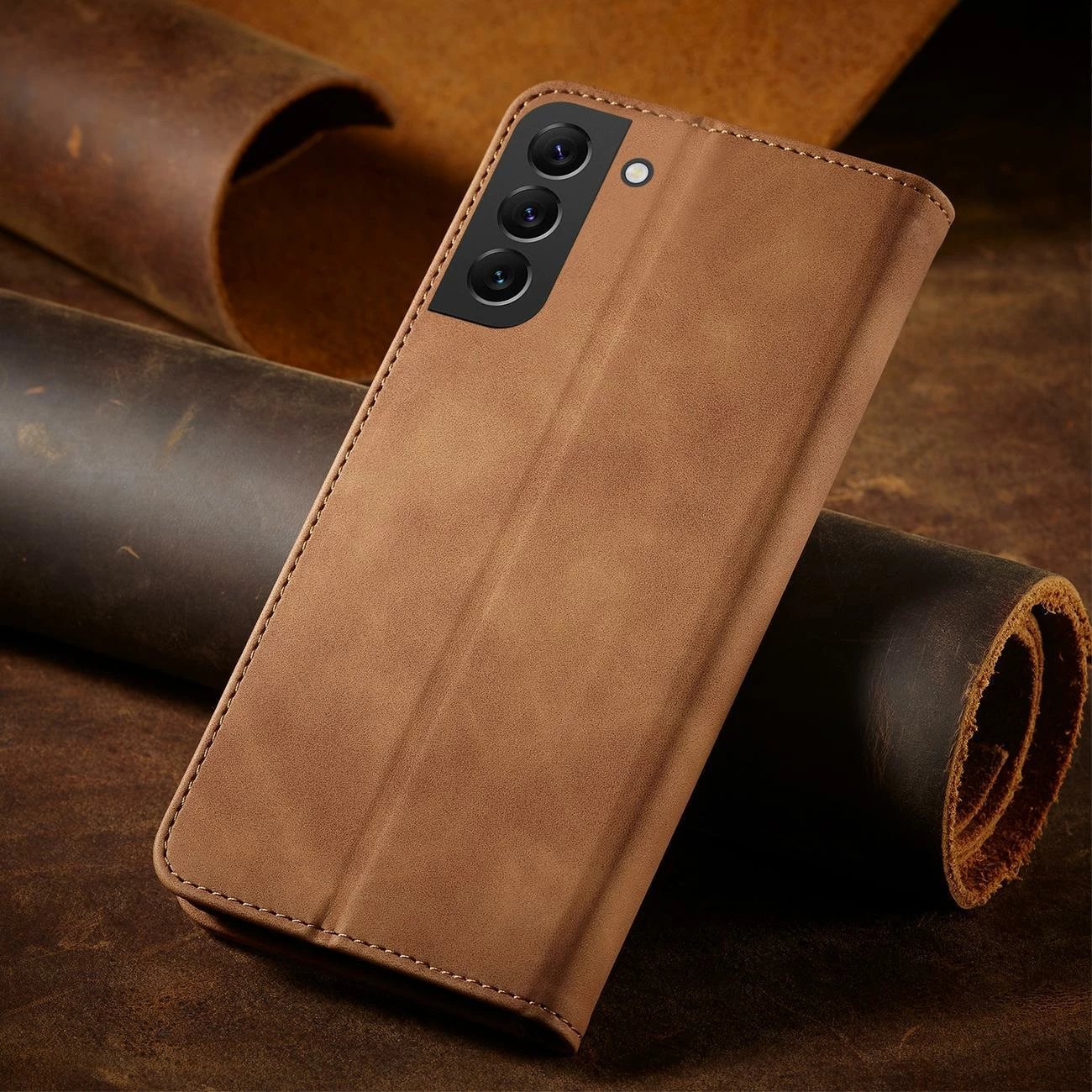 Mbështjellës Hurtel Magnet Fancy Case për Samsung Galaxy S23+, flip cover, portofol, kafe