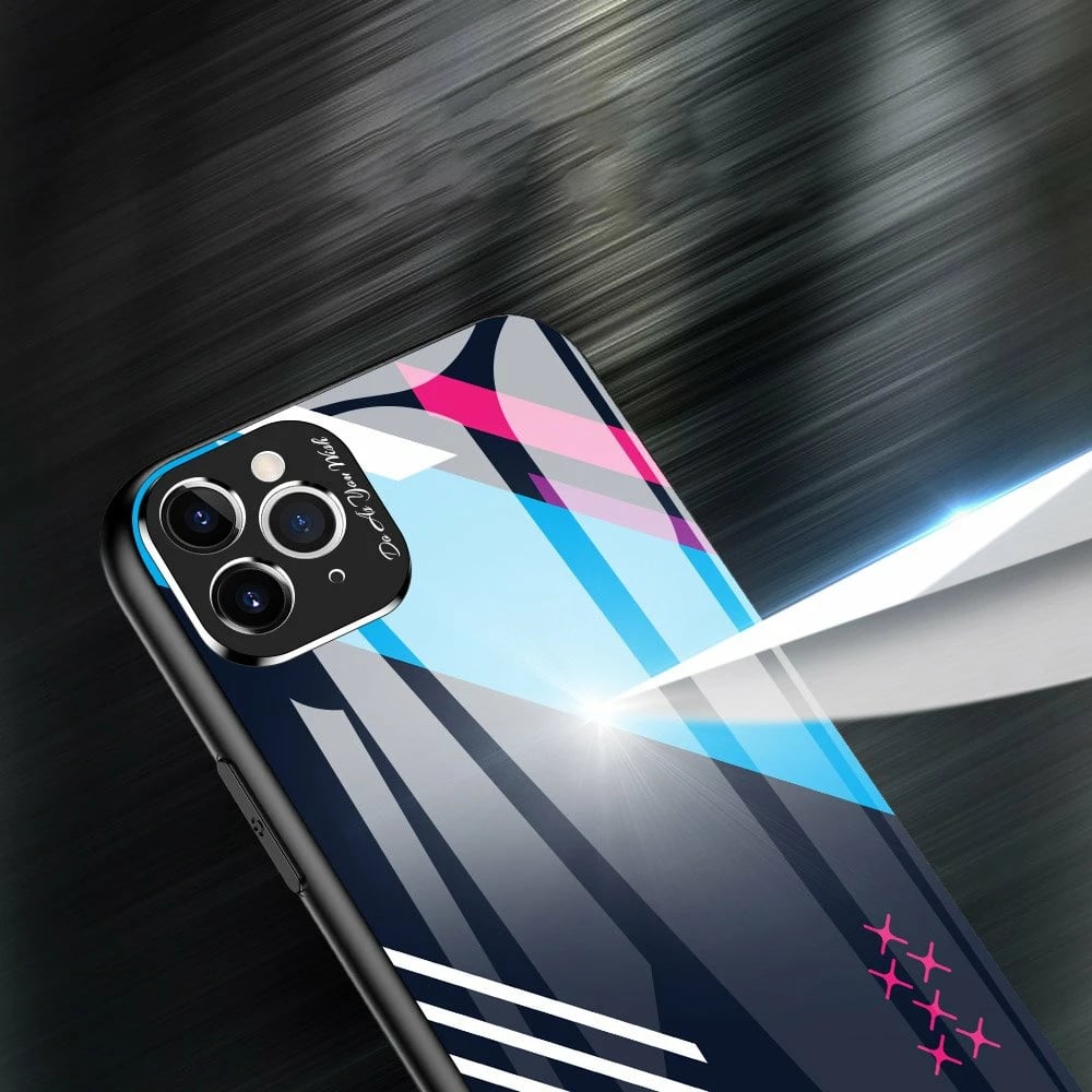 Mbështjellës Hurtel për iPhone 11 Pro Max, xham i temperuar, silikon, model me ngjyra blu/verdhe/portokalli Mbështjellës Hurtel për iPhone 11 Pro Max, xham i temperuar, silikon, model me ngjyra blu/verdhe/portokalli