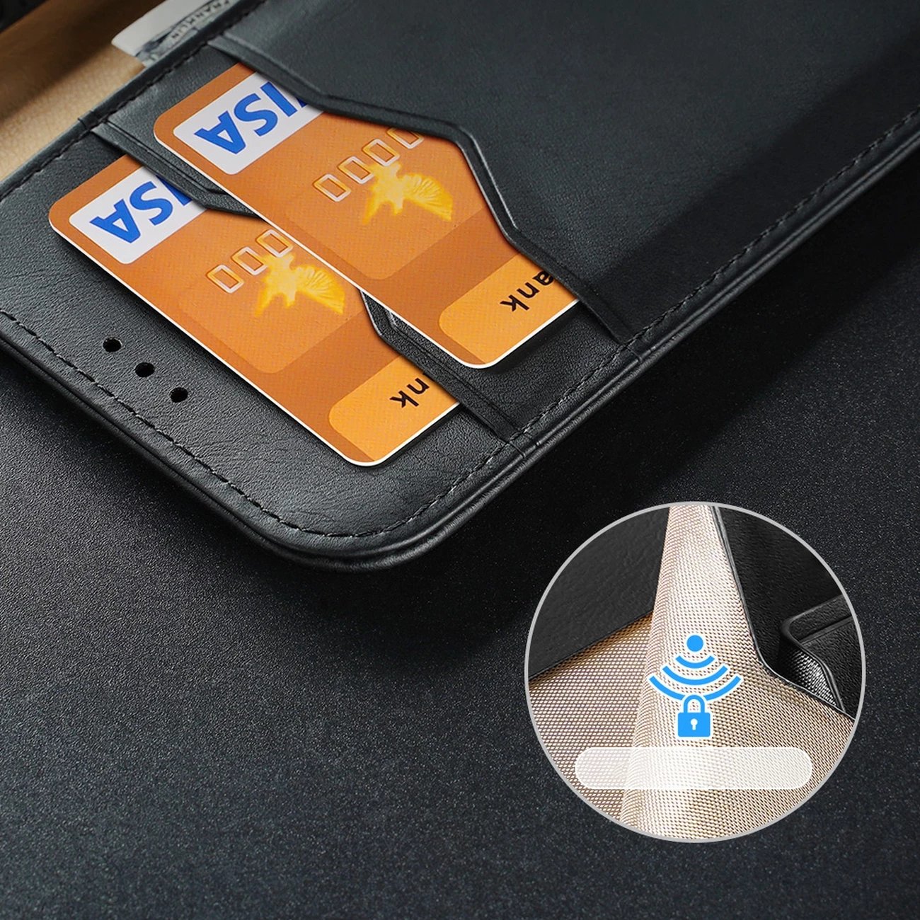 Mbështjellës Dux Ducis Hivo për iPhone 14 Plus, lëkurë natyrale, me xhepa dhe mbrojtje RFID, Kuq