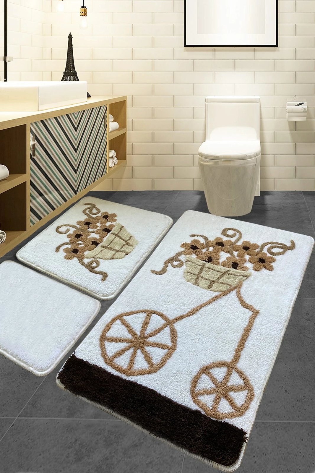 Set tapetash për banjo, 3 copë, akrilik, Mijolnir, Alacati, ngjyrë kafe